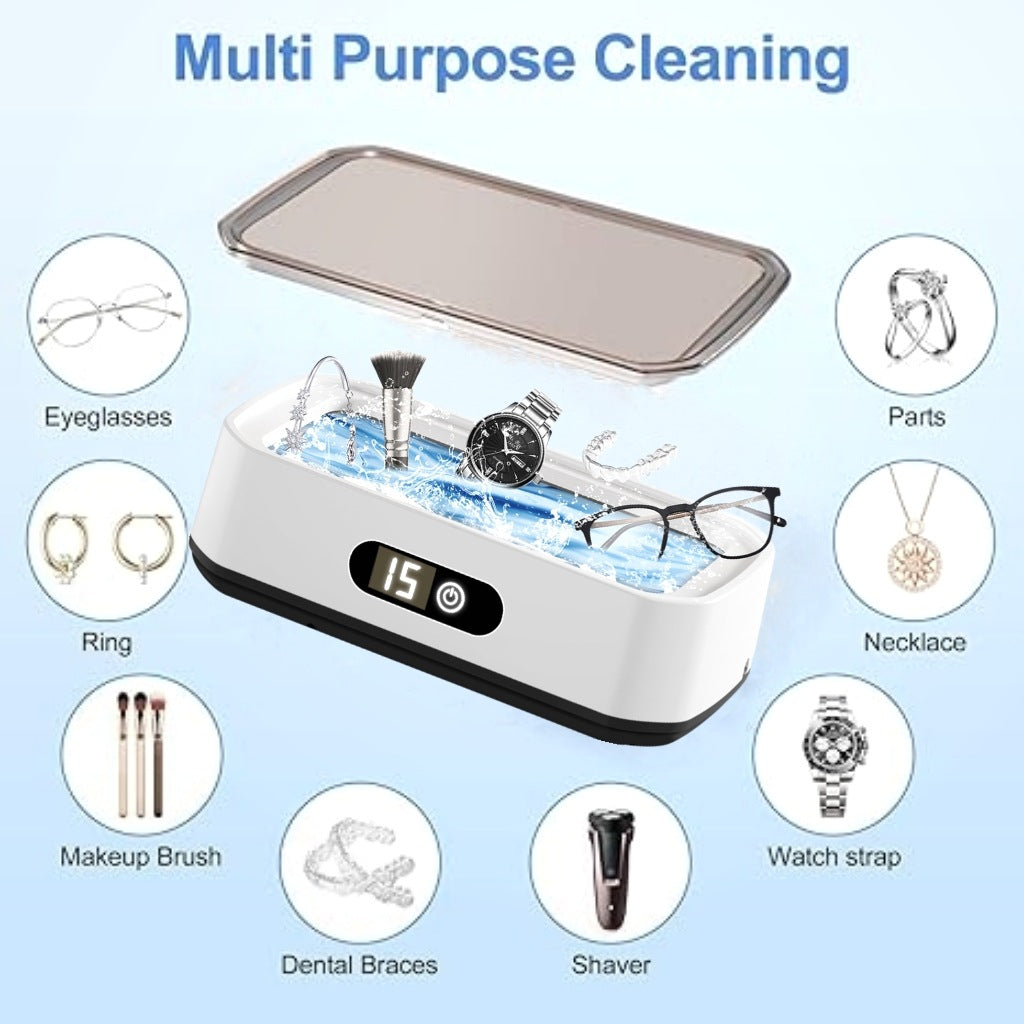 X81 White Ultrasonic Jewelry & Eyeglass Deep Cleaner with Cloth - Touch Control & 3-Level Intelligent Timers and Large 650ml Stainless Steel Tank