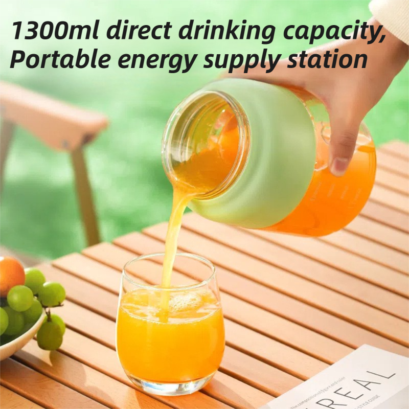 Blue Portable 1300ML Multi-Functional Blender with Dual-Drink Lid - 38-Steel Blade Cyclone Juicer & Ice Crusher, Waterproof Type-C Charging
