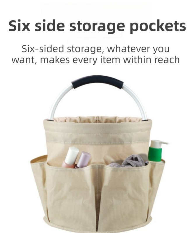 Black Foldable Oxford Cloth Round Picnic Basket with Padded Metal Handle - 6 Pocket Large Capacity Storage Tote for Outdoor Beach and Shopping