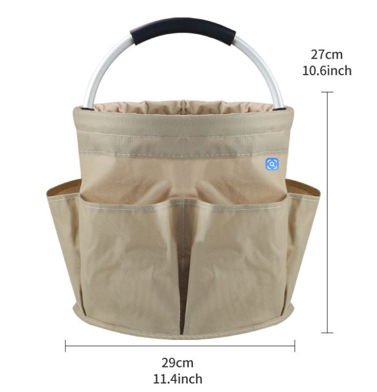 Blue Foldable Oxford Cloth Round Picnic Basket with Padded Metal Handle - 6 Pocket Large Capacity Storage Tote for Outdoor Beach and Shopping