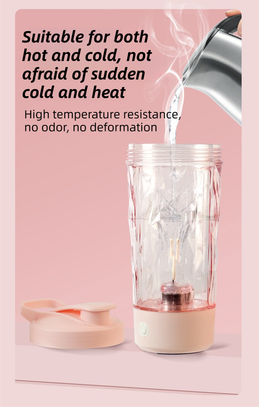 500ML White Portable Diamond Electric Shaker - Strong Vortex Stirring, Dual Temperature Endurance & Self-Cleaning for Protein Powder Coffee