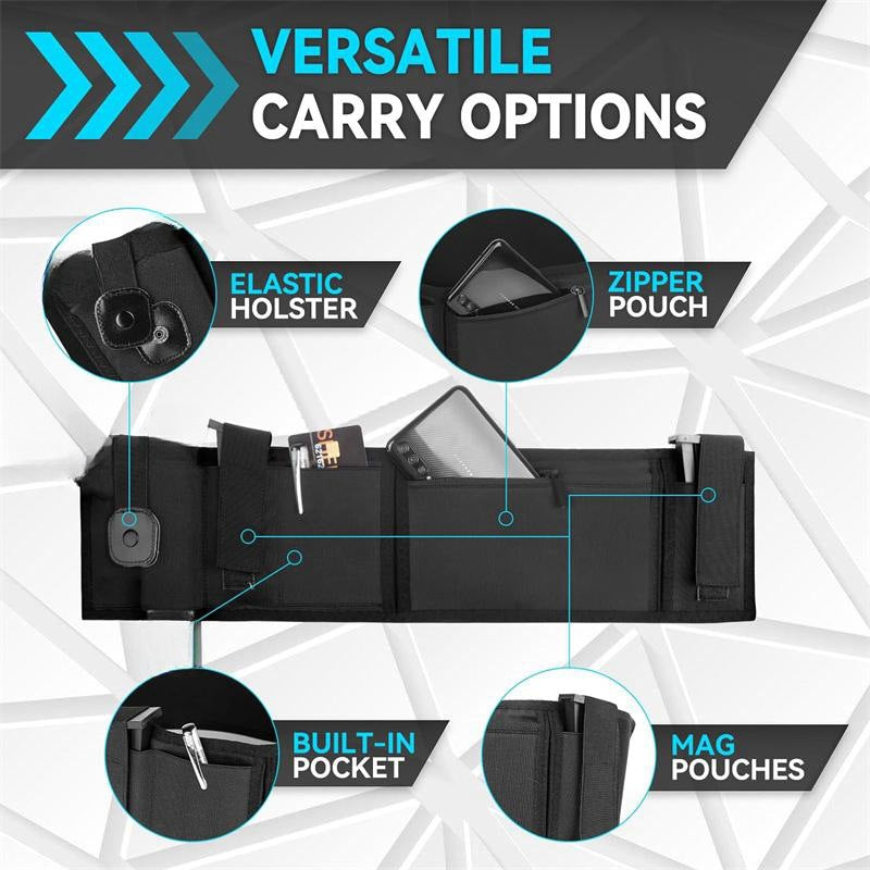 Black Multi-Functional Concealed Tactical Belly Band with Muti-Pouch and Holster - 55 inch Breathable Carry Belt for Outdoor Camping