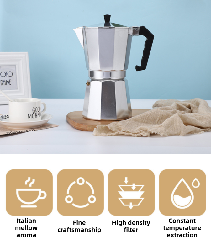 300ML Premium Octagonal High Pressure Moka Pot - Classic Italian Aluminum Coffee Maker for Rich Espresso Flavor