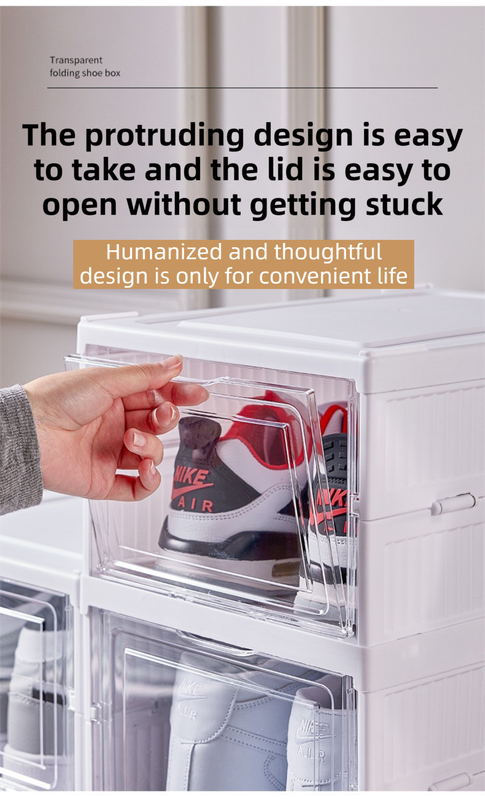 White 6-Layer Foldable Shoe Storage Tower with Transparent Display Panel & Back Ventilation - One-Pull Instant Setup Stackable Box (25.5x34.5x105CM)