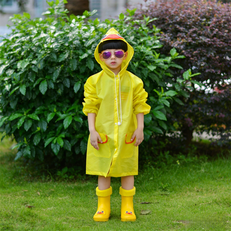 Kids Cartoon Rain Gear Set - Eco-Friendly Odorless Yellow Duck Raincoat & Matching 16cm Duck Rain Boots with Detachable Warm Cotton Liner