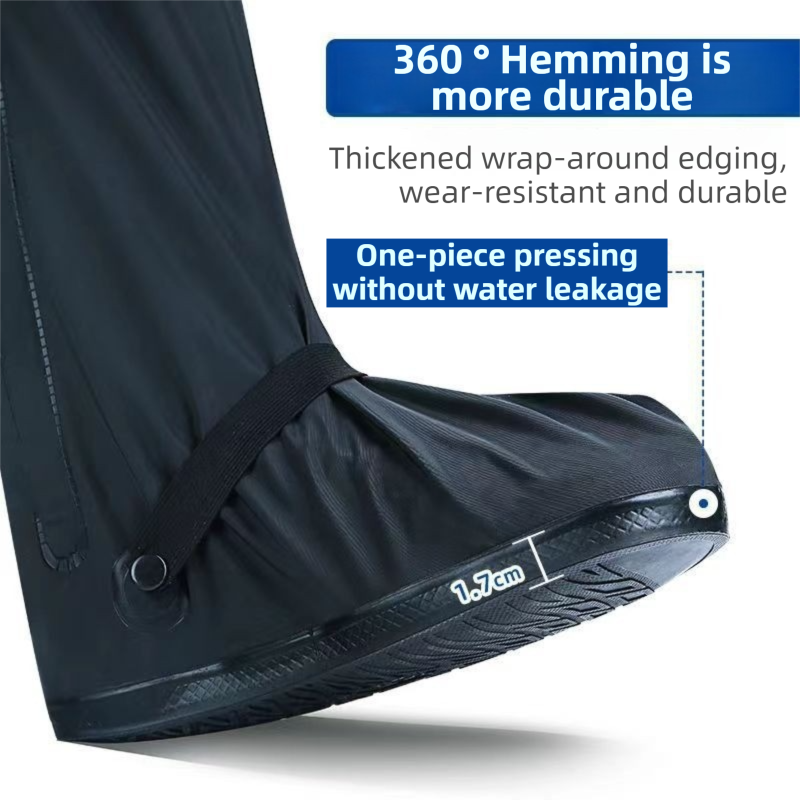 A Pair 40CM High-Tube Double-Layer Waterproof Rain Boot Covers - Durable Anti-Slip Reflective Motorcycle Over-Shoes (S Size)