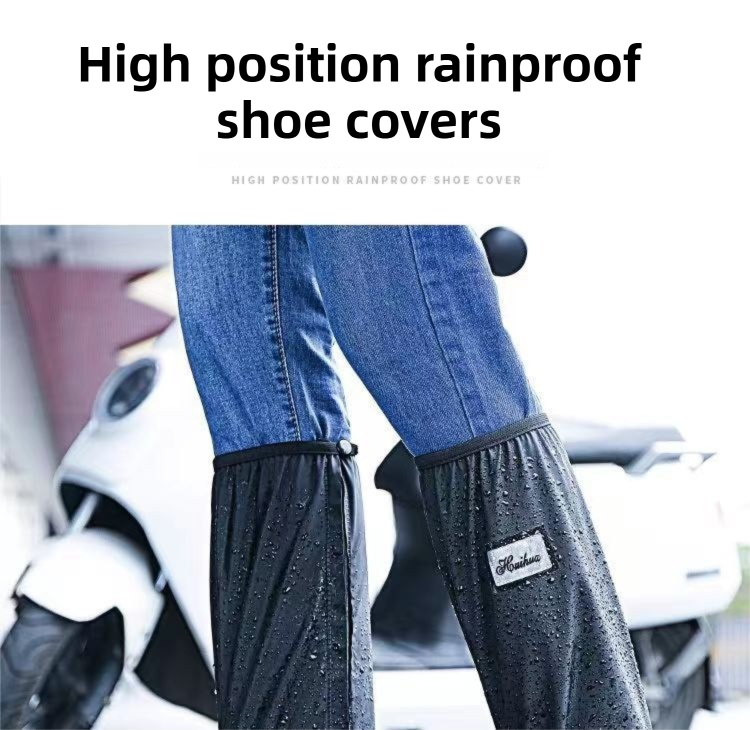 A Pair 40CM High-Tube Double-Layer Waterproof Rain Boot Covers - Durable Anti-Slip Reflective Motorcycle Over-Shoes (L Size)