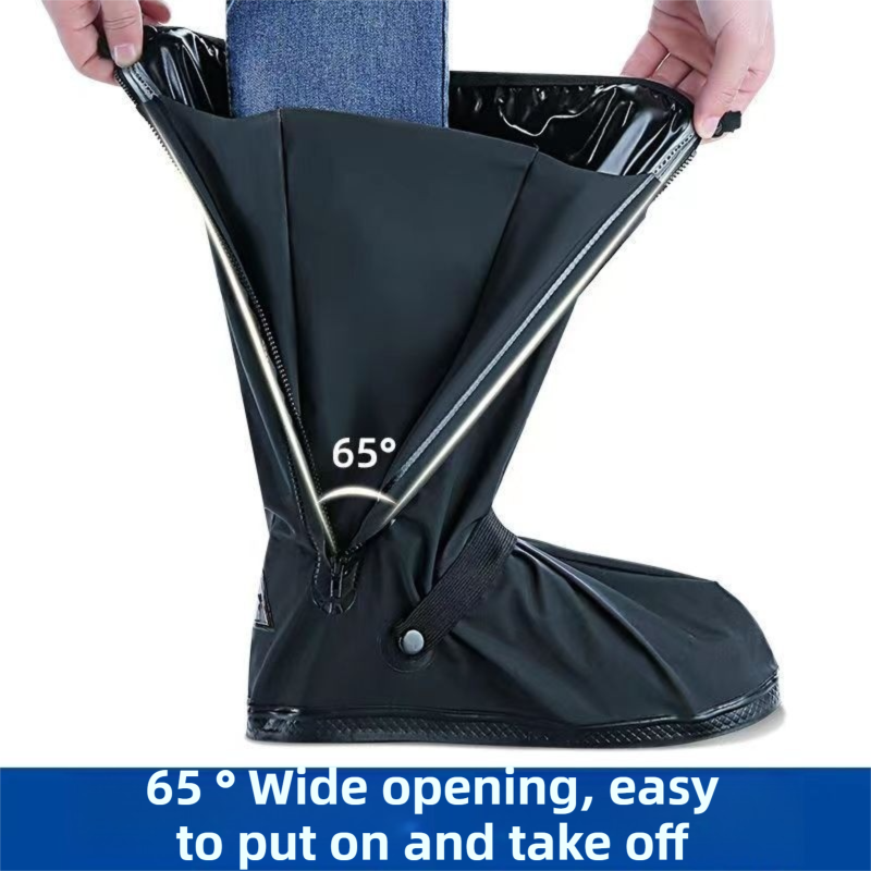 A Pair 40CM High-Tube Double-Layer Waterproof Rain Boot Covers - Durable Anti-Slip Reflective Motorcycle Over-Shoes (L Size)