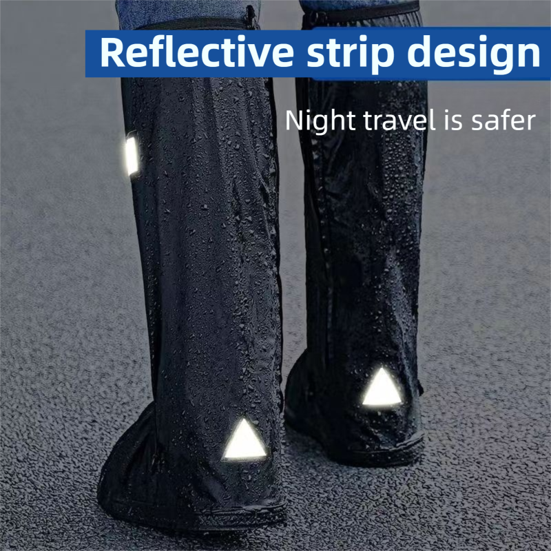 A Pair 40CM High-Tube Double-Layer Waterproof Rain Boot Covers - Durable Anti-Slip Reflective Motorcycle Over-Shoes (L Size)