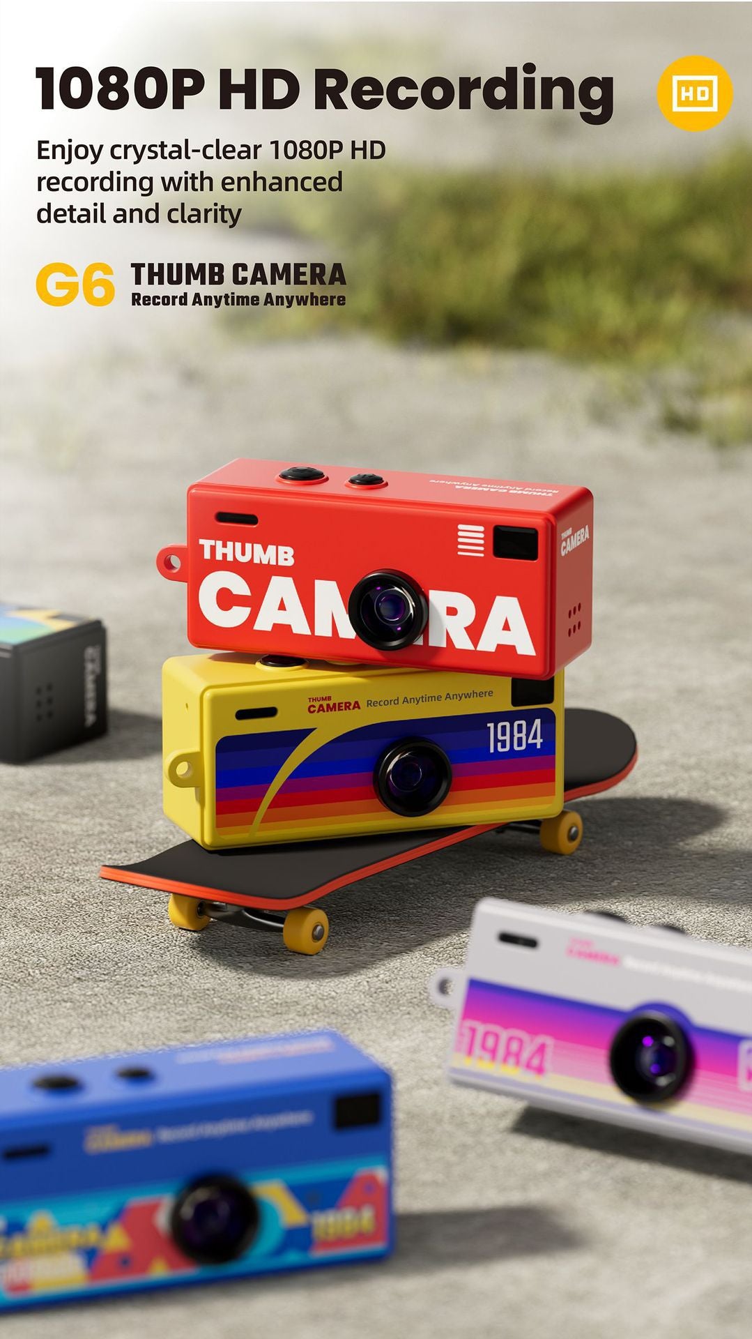 G6 Red Ultra-Mini Thumb Camera with 32GB Card, Card Reader & Adapter - HD Instant Pocket-Sized Action Cam for Students & Kids