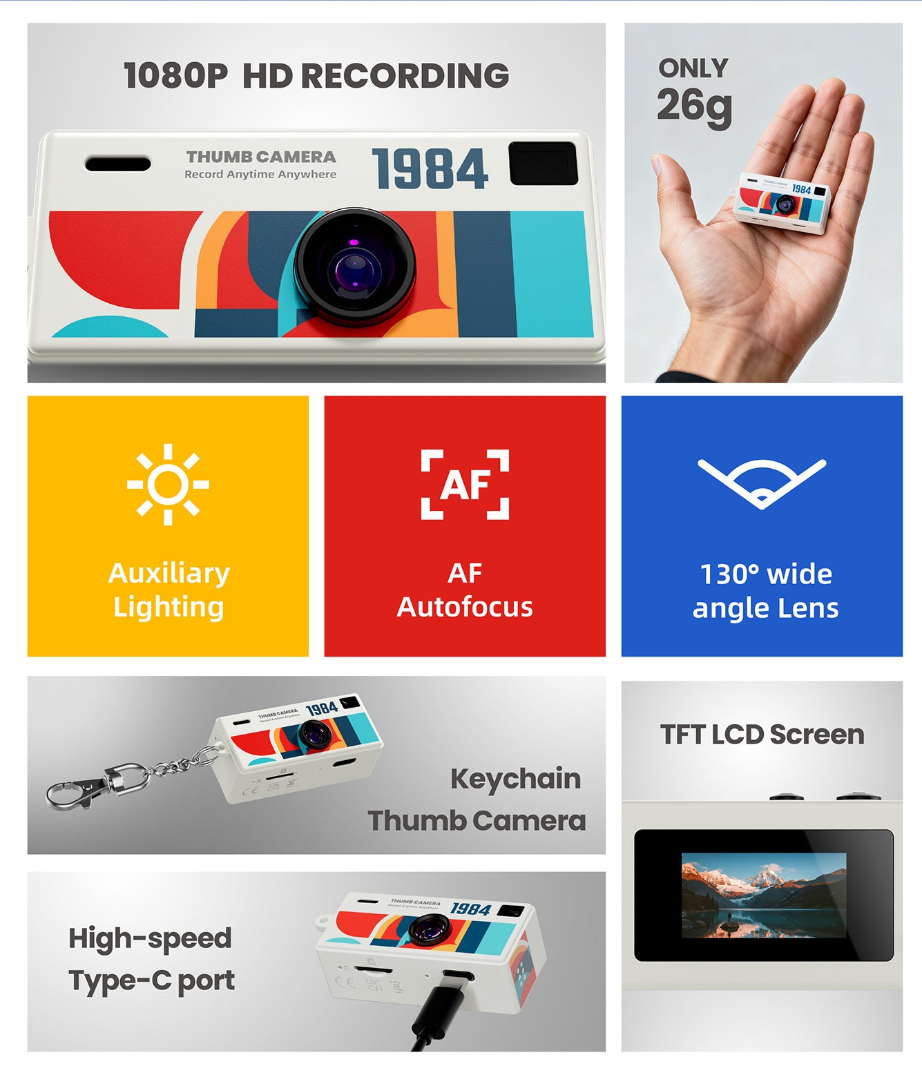 G6 White Ultra-Mini Thumb Camera with 32GB Card, Card Reader & Adapter - HD Instant Pocket-Sized Action Cam for Students & Kids