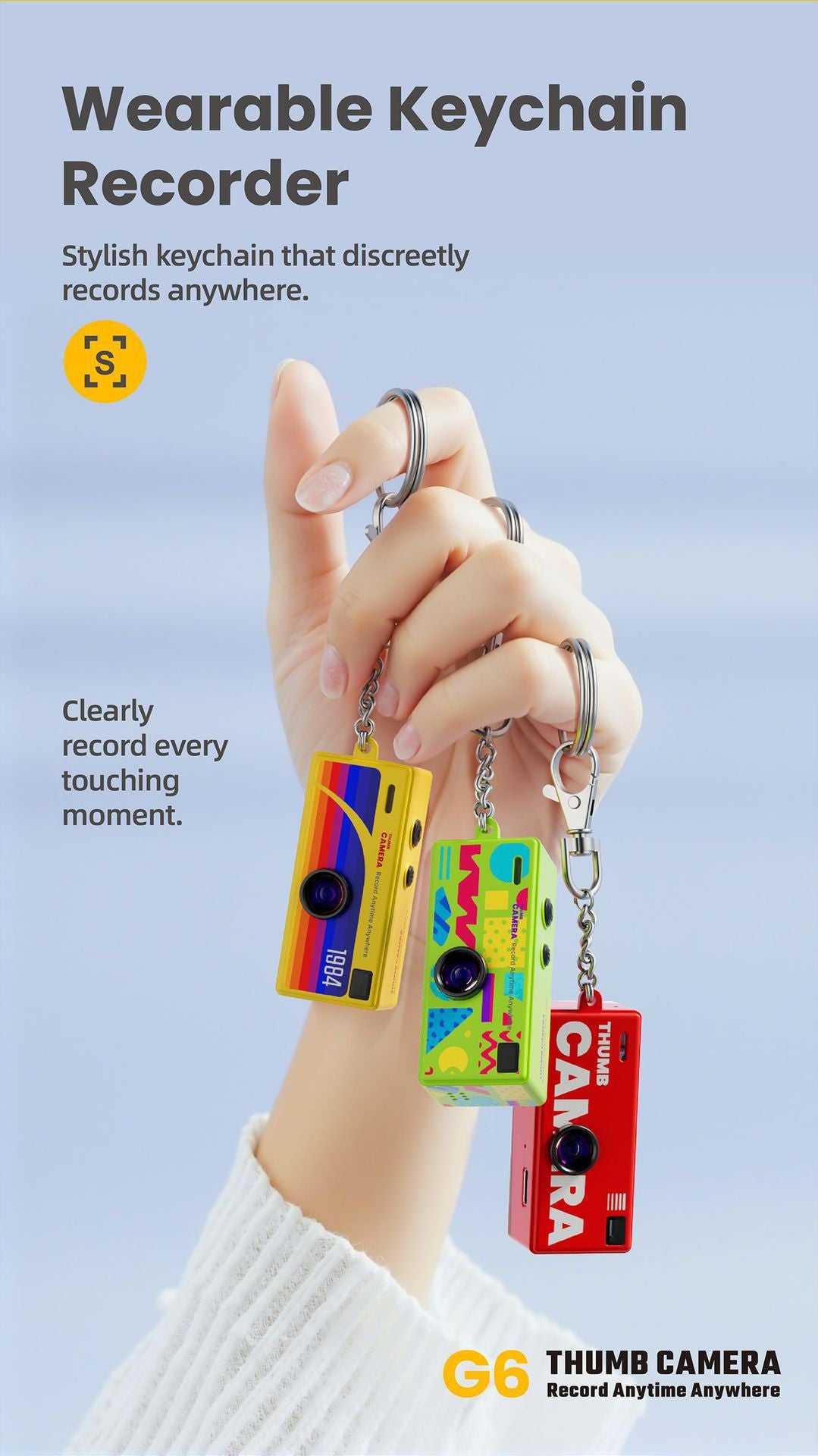 G6 Yellow Ultra-Mini Thumb Camera with 32GB Card, Card Reader & Adapter - HD Instant Pocket-Sized Action Cam for Students & Kids