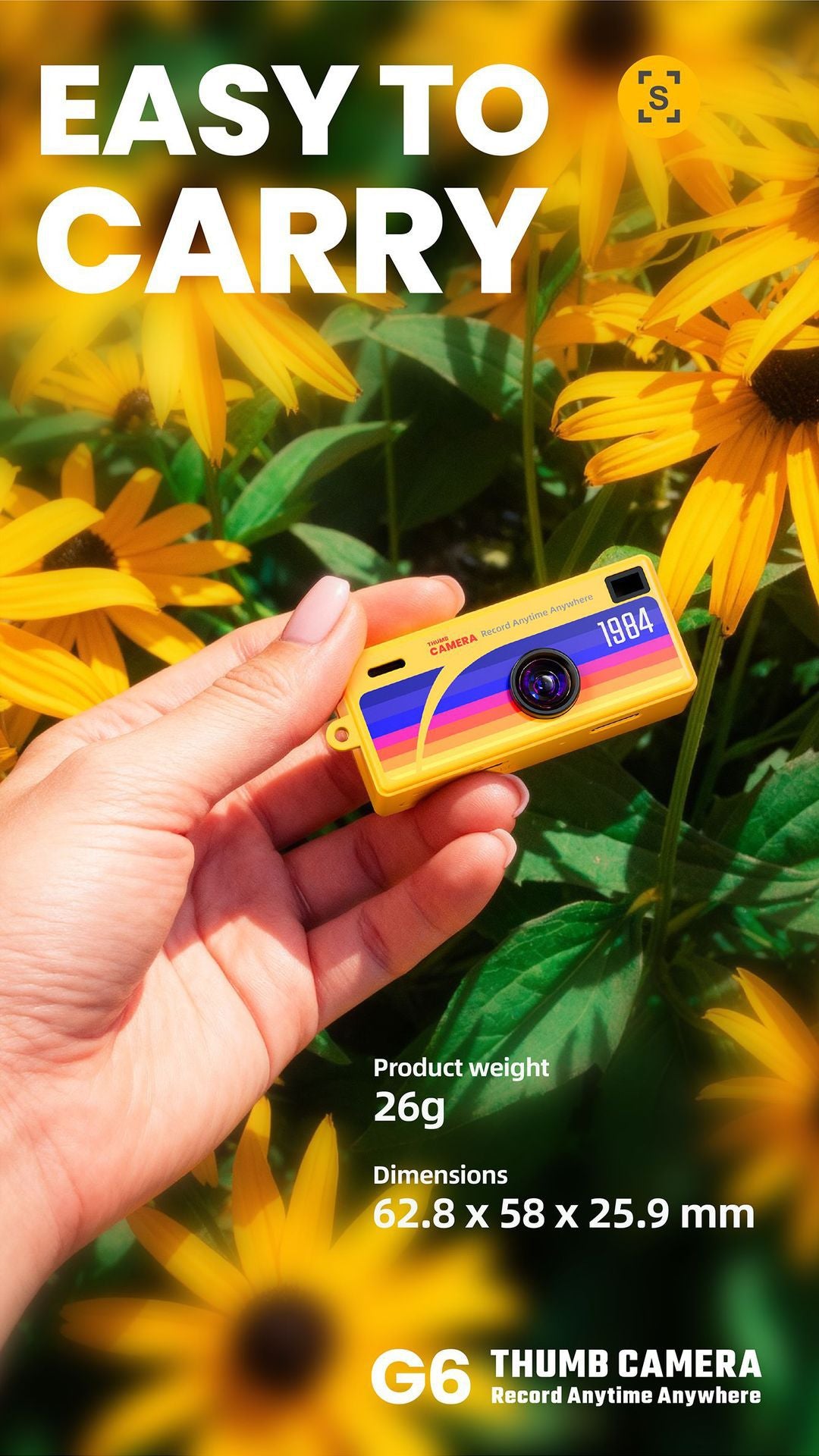 G6 Yellow Ultra-Mini Thumb Camera with 32GB Card, Card Reader & Adapter - HD Instant Pocket-Sized Action Cam for Students & Kids