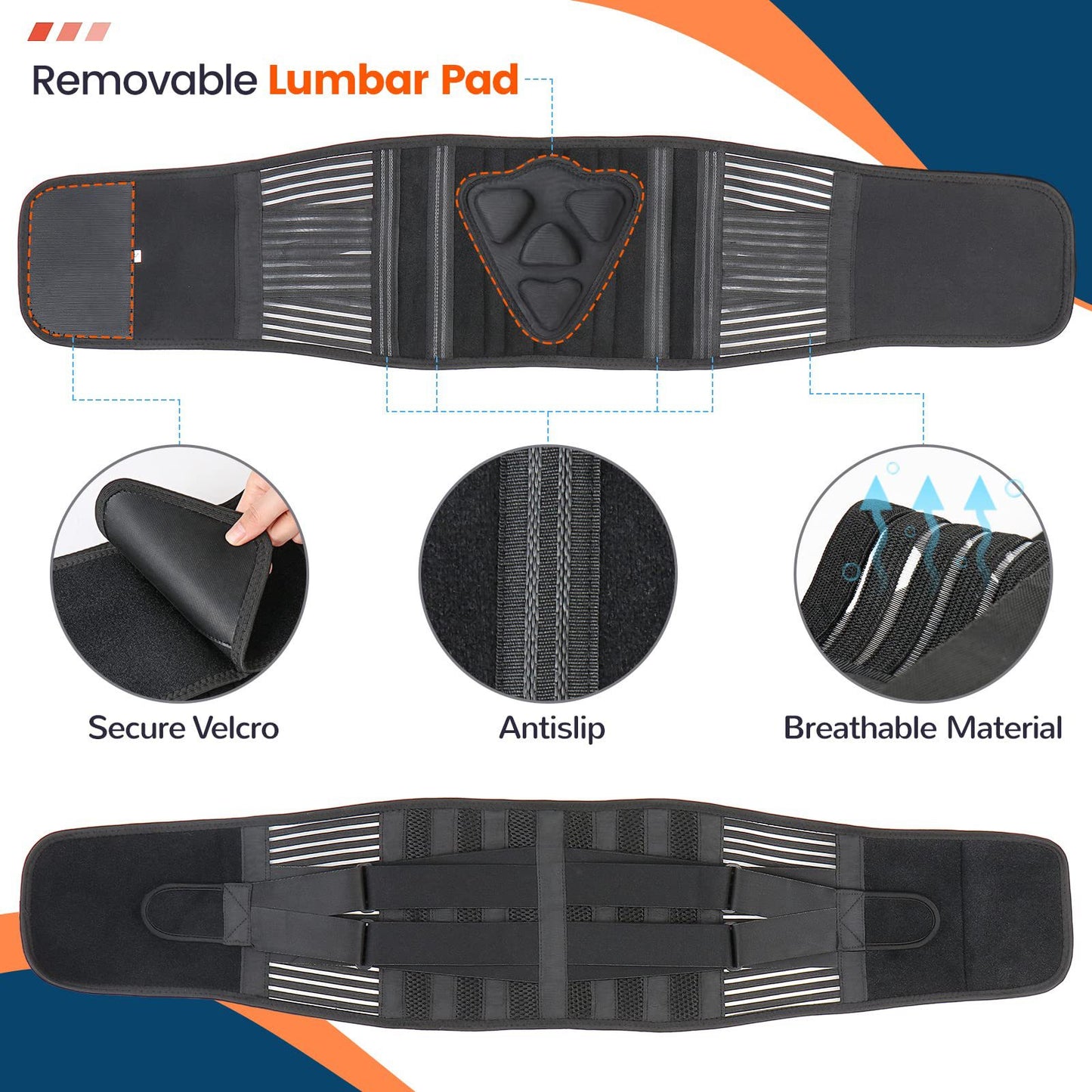 S Size Black Double-Compression Sports Waist Trimmer with 4 Steel Plates and 2 Spring Stays for Strength Training & Back Protection