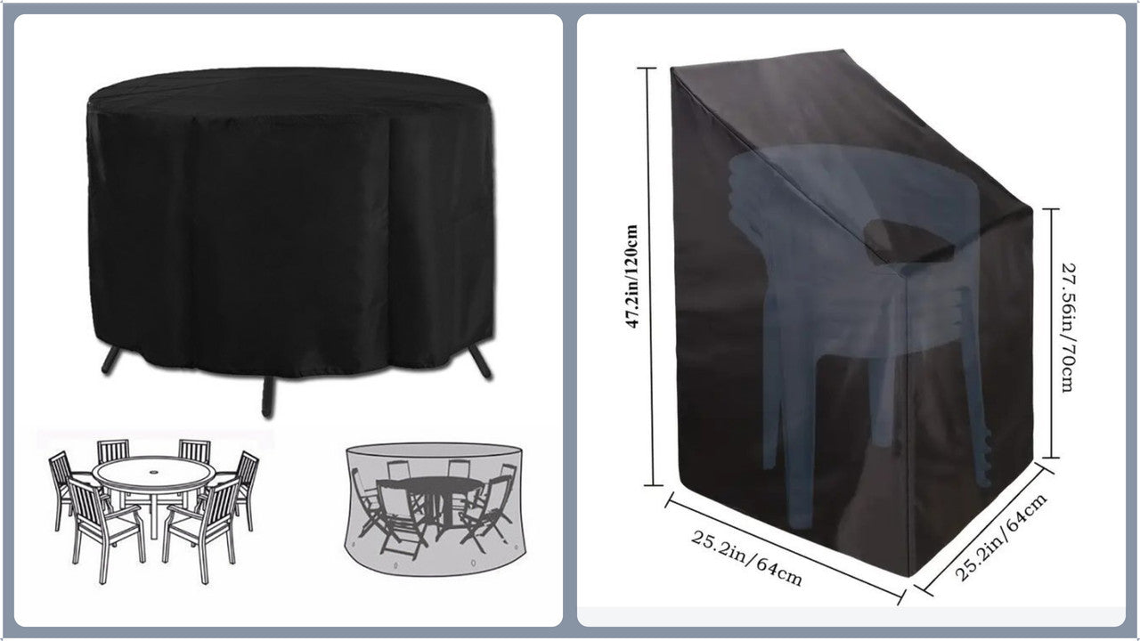 Heavy Duty Oxford Outdoor Furniture Protector Set - Waterproof & Dustproof Round Dining Table(230x110cm) and Lounge Chair Cover(64x64x70x120cm) Bundle