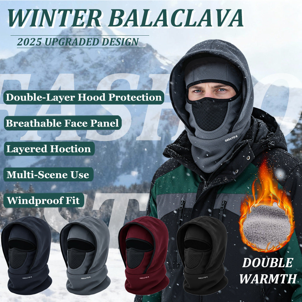 Windproof Thermal Rider Protection Set - 2 Pack Faux Rabbit Fur Knee Braces & Black Fleece Balaclava Hood Outdoor Sports Warmth Bundle