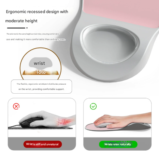 Black Ergonomic Mouse Pad with Wrist Rest Support Soft Silicone Concave Groove Design 32.5cm Non-Slip Mat for Home Office & Gaming