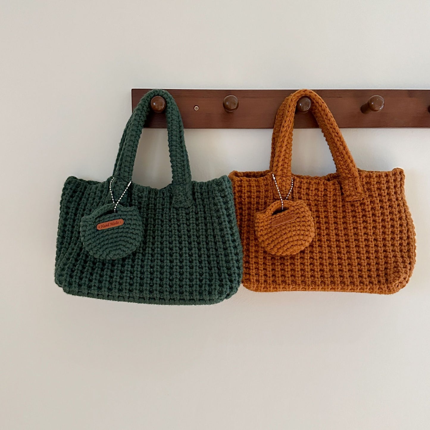 Khaki Handcrafted Crochet Tote Bag – Vintage-Style Woven Cotton-Yarn Look Bag