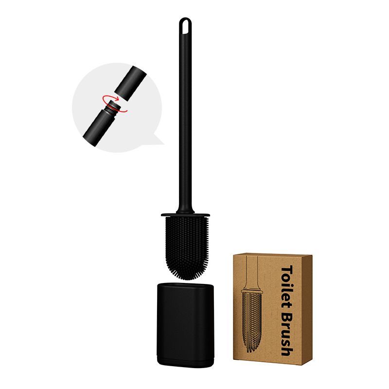 2 Pcs (Black + White) Wall-Mountable Toilet Brush Set – Soft-Tip 360° Cleaning System