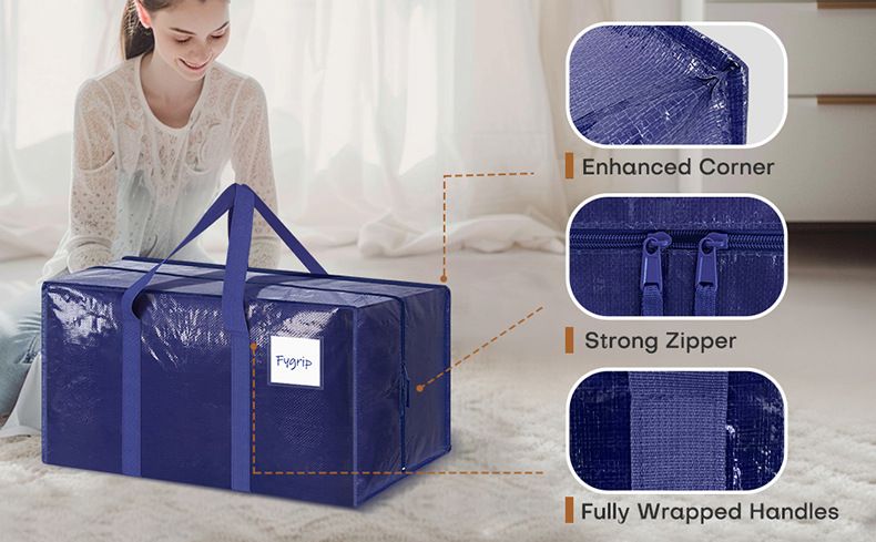 1 Pack Extra Heavy Duty Large Moving Bags with Strong Zipper & Comfortable Handles, Sturdy & Durable Clothes Storage Bags Totes Bins,  Packing Moving Boxes for Clothes, Bedding, Dorm & Travel, Dark Blue