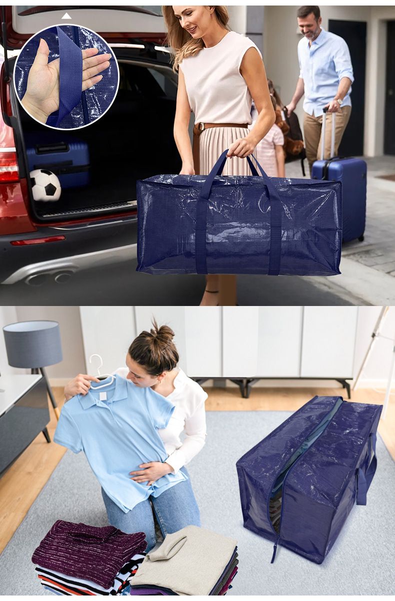2 Pack Extra Heavy Duty Large Moving Bags with Strong Zipper & Comfortable Handles, Sturdy & Durable Clothes Storage Bags Totes Bins,  Packing Moving Boxes for Clothes, Bedding, Dorm & Travel, Black