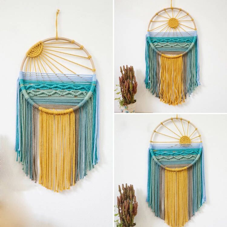 Style 1 Hand-Woven Cotton Rope Sunrise Sunset Wall Hanging - Bohemian Macrame Tapestry with Tassels, 60x30cm - Perfect for Living Room, Bedroom