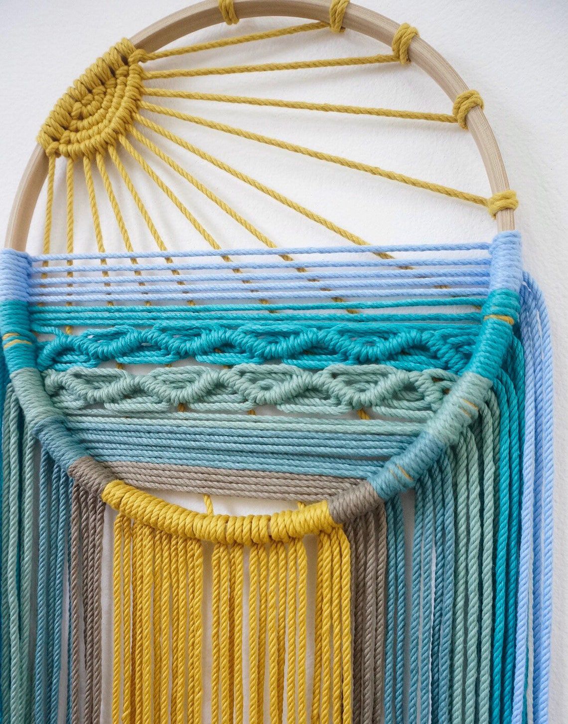 Style 1 Hand-Woven Cotton Rope Sunrise Sunset Wall Hanging - Bohemian Macrame Tapestry with Tassels, 60x30cm - Perfect for Living Room, Bedroom