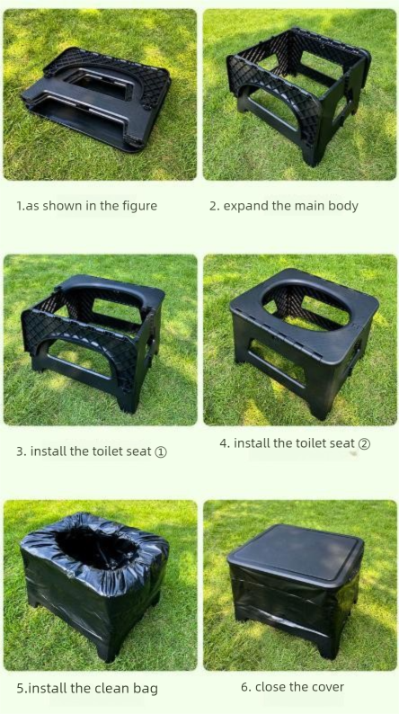 Black  Large Portable Folding Camping Toilet Stool - Capacity Emergency Potty for Car, Outdoor Travel, and Hiking