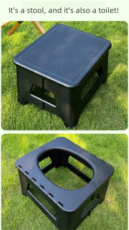 Grey  Large Portable Folding Camping Toilet Stool - Capacity Emergency Potty for Car, Outdoor Travel, and Hiking