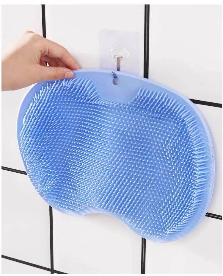 Blue 3-piece set  (2-Pack Silicone Foot & Back Scrubber Mat with Suction Cups + 1 Premium Lace Bath Loofah Sponge Set) - Non-Slip Foot Massager & Exfoliating Shower Set