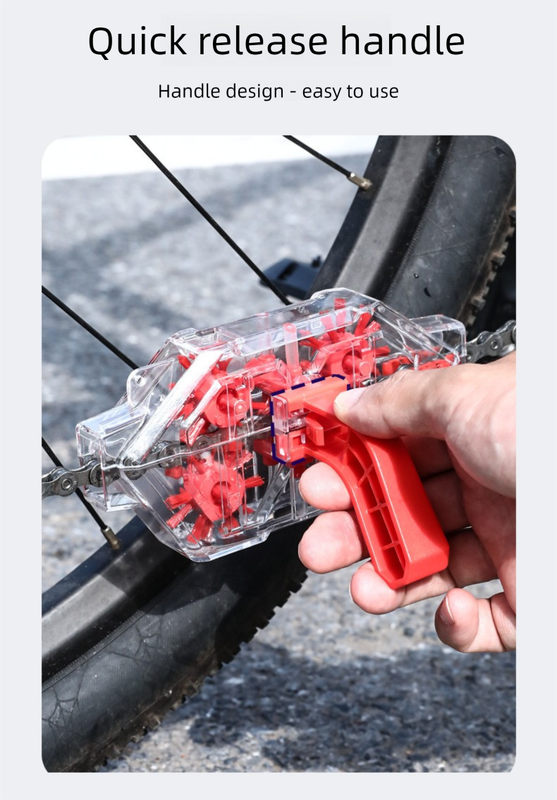 Red Transparent Bicycle Chain Cleaner with Visualization Design - Immersion Wash Tool for Road & Mountain Bikes + Bonus Cleaning Brush