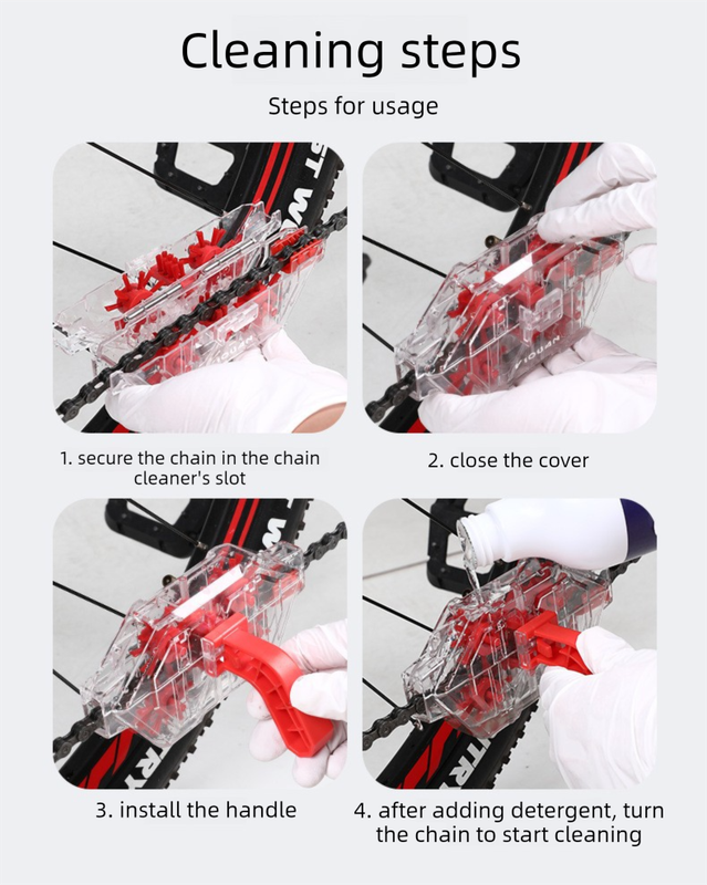 Red Transparent Bicycle Chain Cleaner with Visualization Design - Immersion Wash Tool for Road & Mountain Bikes + Bonus Cleaning Brush