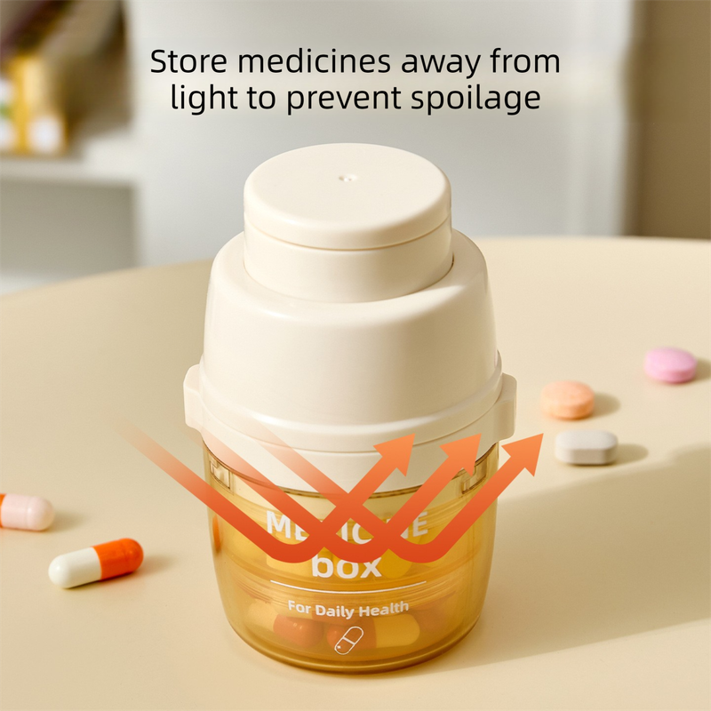2 Pcs Beige 3-in-1 Pill Cutter, Crusher & Organizer Box with Built-in Water Cup - Portable Medicine Storage Container with Precision Quarter/Half Splitter