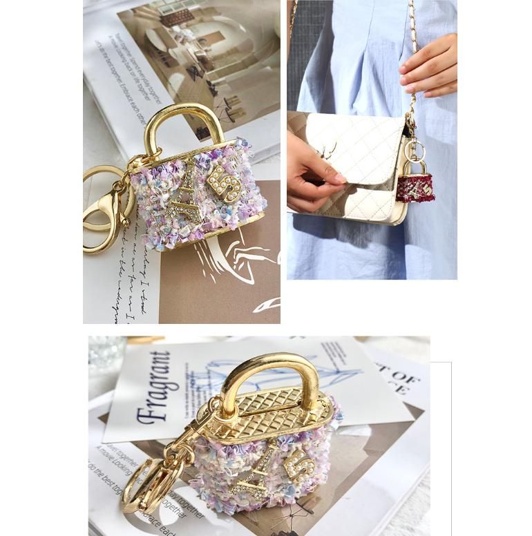 Black Sparkling Rhinestone Lock Keychain - 3D Mini Handbag Charm with Alloy & Canvas Detail, Perfect Gift for Her