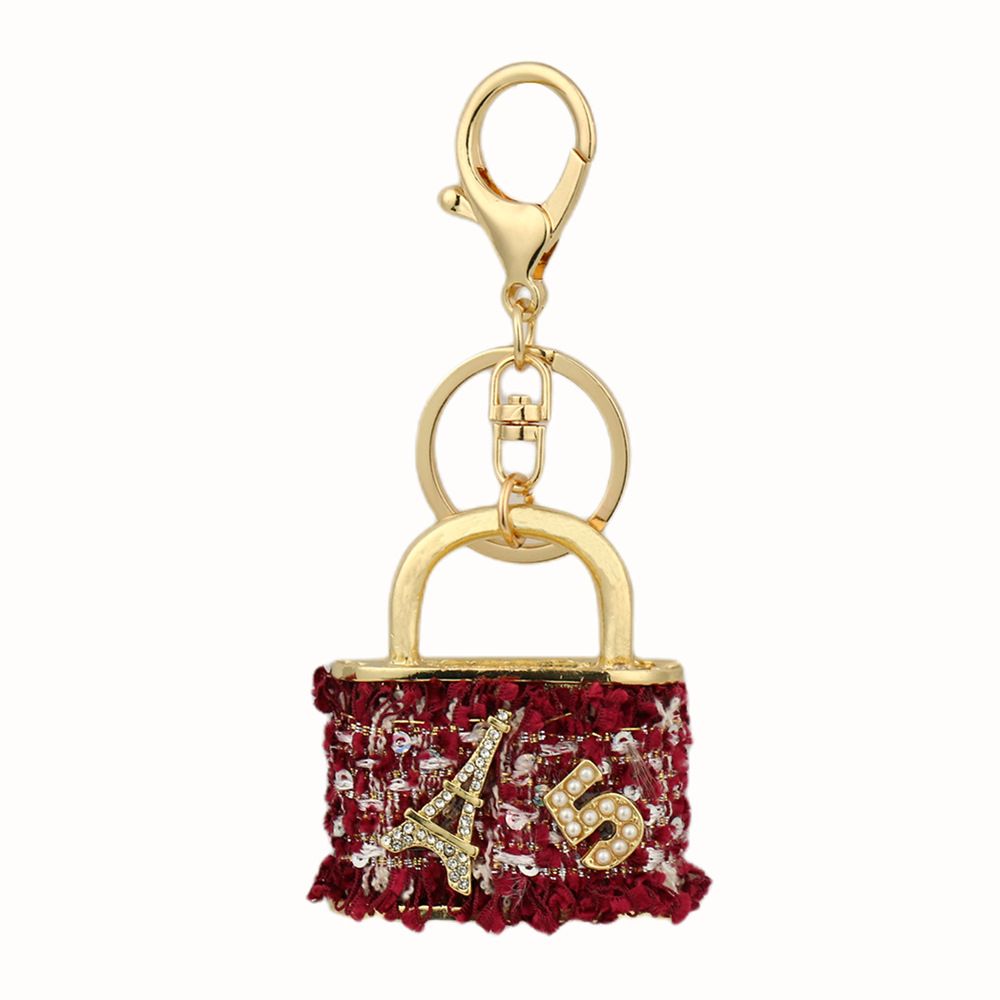 Purple Sparkling Rhinestone Lock Keychain - 3D Mini Handbag Charm with Alloy & Canvas Detail, Perfect Gift for Her