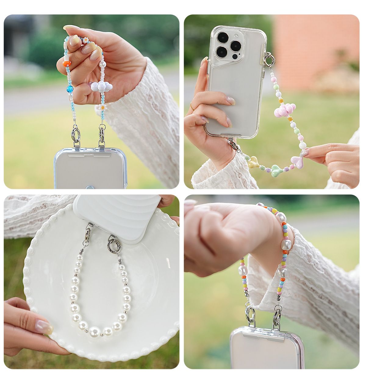 YKA-12 Trendy Double-Clasp Beaded Phone Wrist Strap - Colorful Acrylic & Metal Anti-Loss Lanyard with Spacer Gift