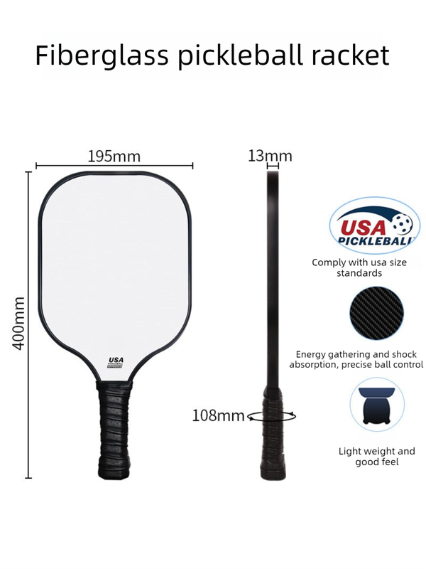 White Fiberglass Pickleball Paddle Set with Black Neoprene Protective Cover - Lightweight Outdoor Sports Racket for Beginners & Pros