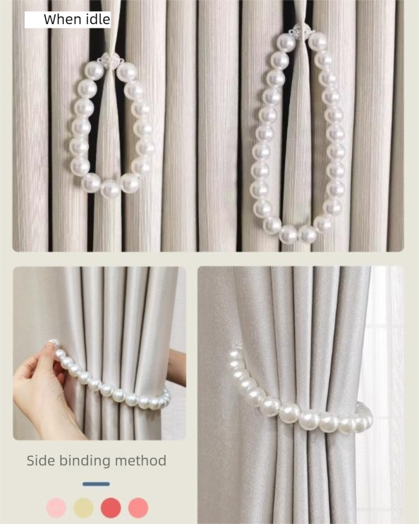 3 Pairs Magnetic Pearl Curtain Tiebacks（25cm） - No-Drill ABS Bead Holdback with Rhinestone Clasp