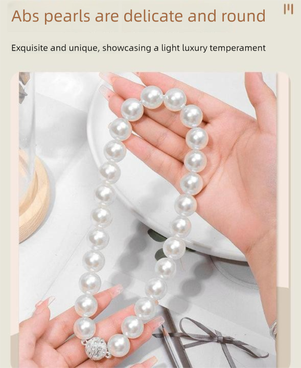 3 Pairs Magnetic Pearl Curtain Tiebacks（40cm） - No-Drill ABS Bead Holdback with Rhinestone Clasp