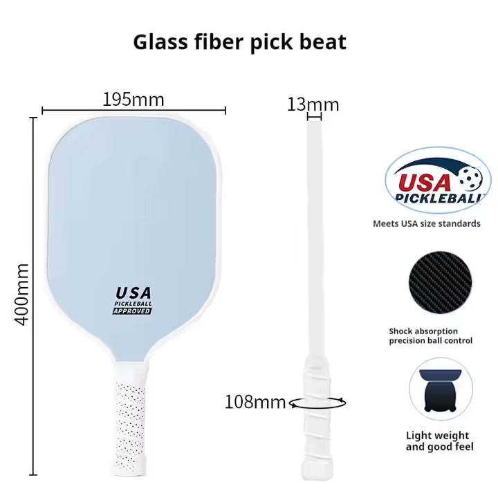 Blue Fiberglass Pickleball Paddle Set - 4 Minimalist Paddles, 8 Balls, and 2 Carry Bags for Outdoor Play