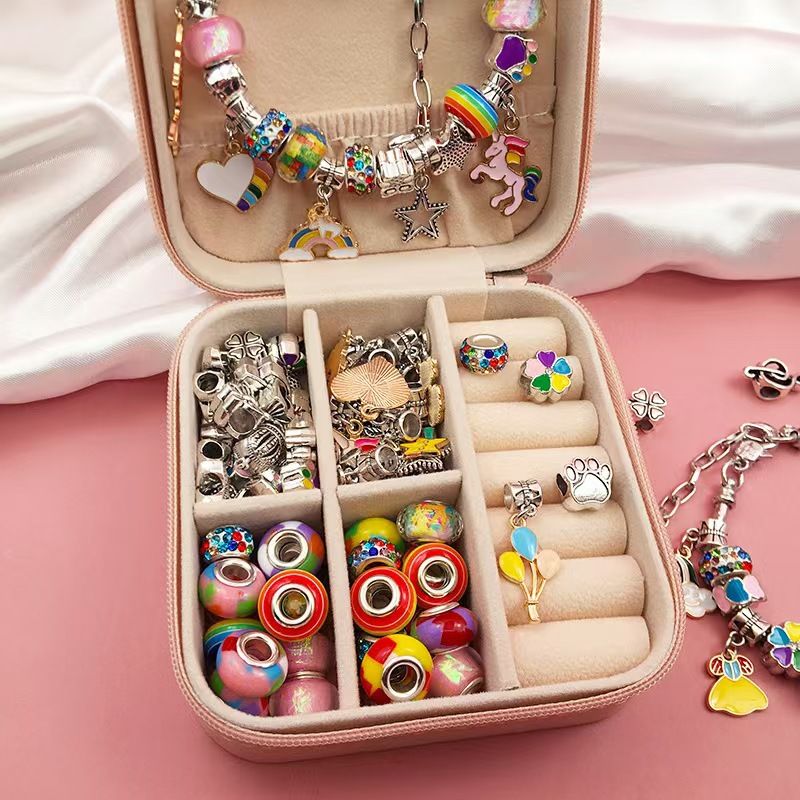Green Kids DIY Bead Jewelry Making Kit - 68 Pcs Alloy & Plastic Charm Bracelet & Necklace Set with Storage Box, Creative Birthday Gift for Girls