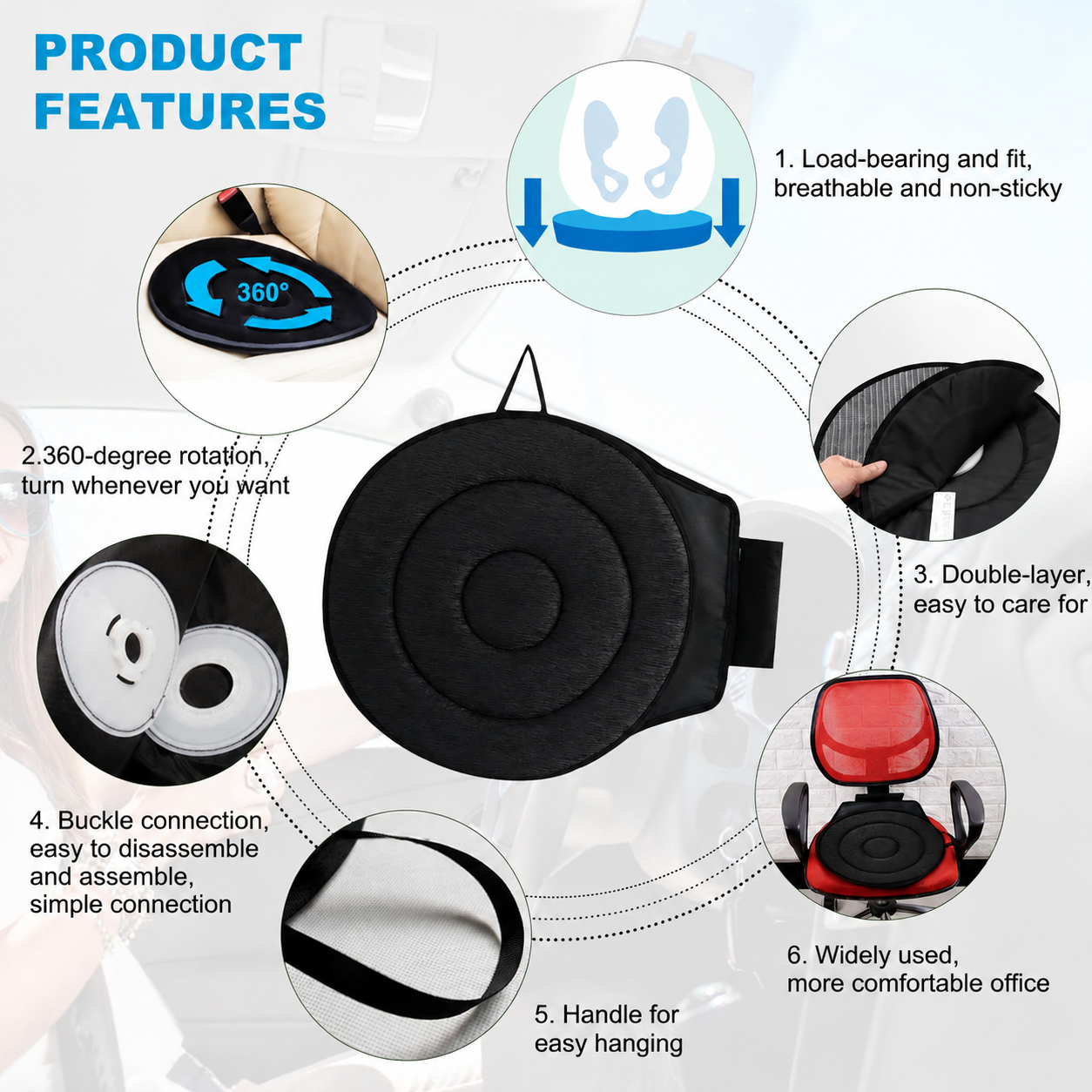 Grey 360° Swivel Car Seat Cushion – Portable Rotating Transfer Aid for Elderly, Pregnant Women & Mobility Support