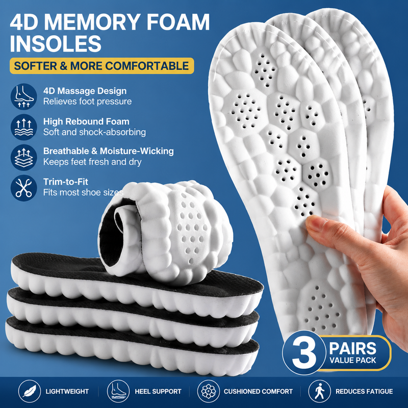 3 Pairs Black 4D Cloud Insoles for Men and Women Insoles Super Soft Anti-Fatigue, Shock Absorption, Relieve Foot Pain  (AU 8–9 )