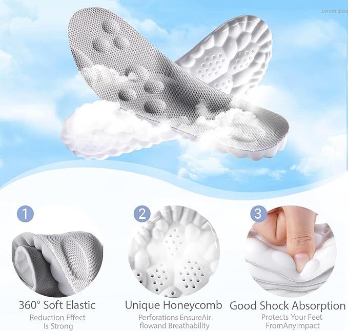 3 Pairs Black 4D Cloud Insoles for Men and Women Insoles Super Soft Anti-Fatigue, Shock Absorption, Relieve Foot Pain  (AU 18–19)