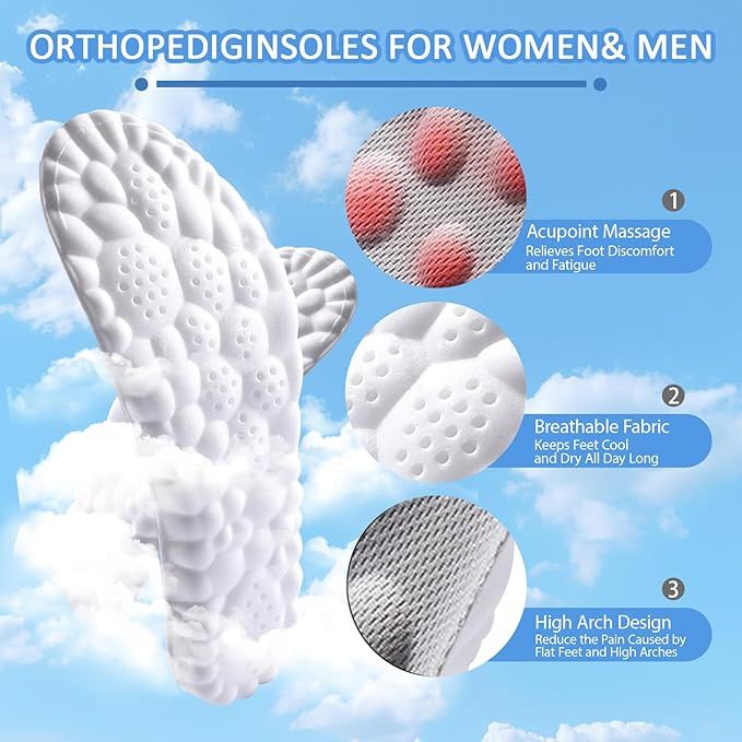 3 Pairs Green and Grey 4D Cloud Insoles for Men and Women Insoles Super Soft Anti-Fatigue, Shock Absorption, Relieve Foot Pain  (AU 4–5 )