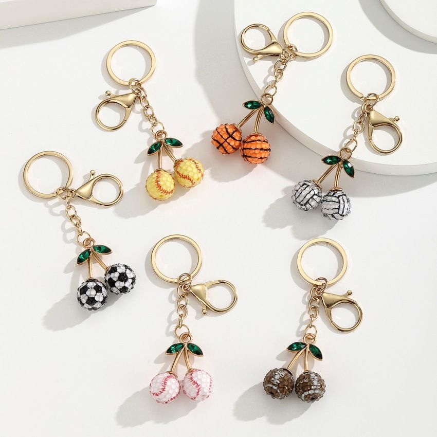 2 Pcs Brown rugby ball shape Creative Sports Ball Cherry Keychain – Cute Resin Charm for Car Keys, Bags & Backpacks
