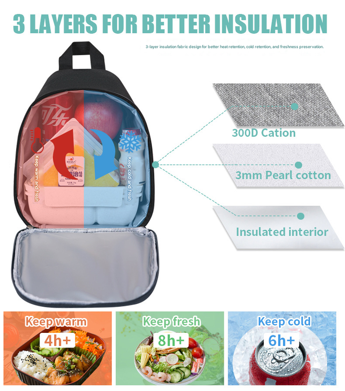 Black Portable Insulated Lunch Bag with Thick Aluminum Foil Lining – Oxford Fabric Thermal Food Carrier for Work, School, Travel & Outdoor Use