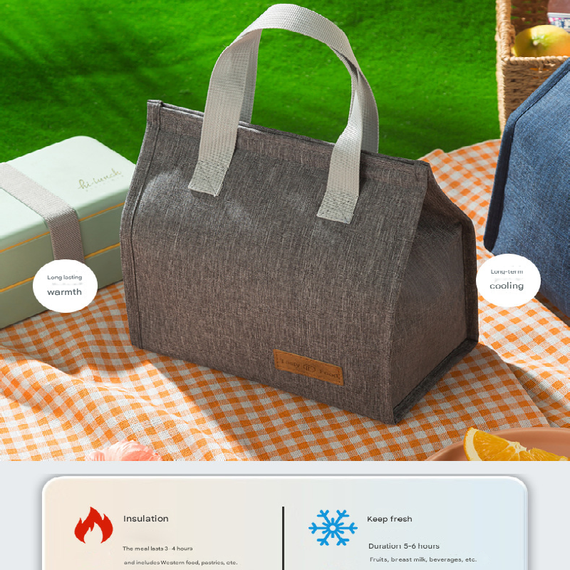 2-Piece Grey Vertical Lunch Tote Set – Compact Insulated Meal Bag with Large Capacity and Durable Handle for Daily Use