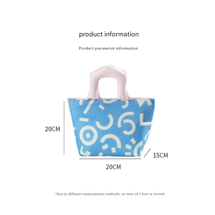 Blue and pink handbag Insulated Lunch Bag – Multi-Color Printed Tote with Padded Handle for Students & Office Workers