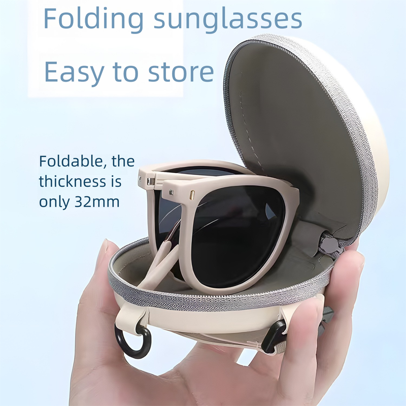 Autumn Tea Foldable UV400 Sunglasses for Men and Women – Lightweight Driving & Outdoor Sun Glasses with Hard Case, 18.4g TR+Metal Frame, Compact 32mm Folded Size